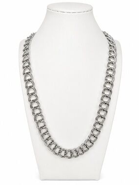 Vintage Heavyweight Silver Tone Cuban Curb Link Chain Necklace Unisex